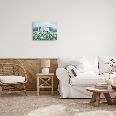 White Barn and Flower Meadow Canvas Wall Art