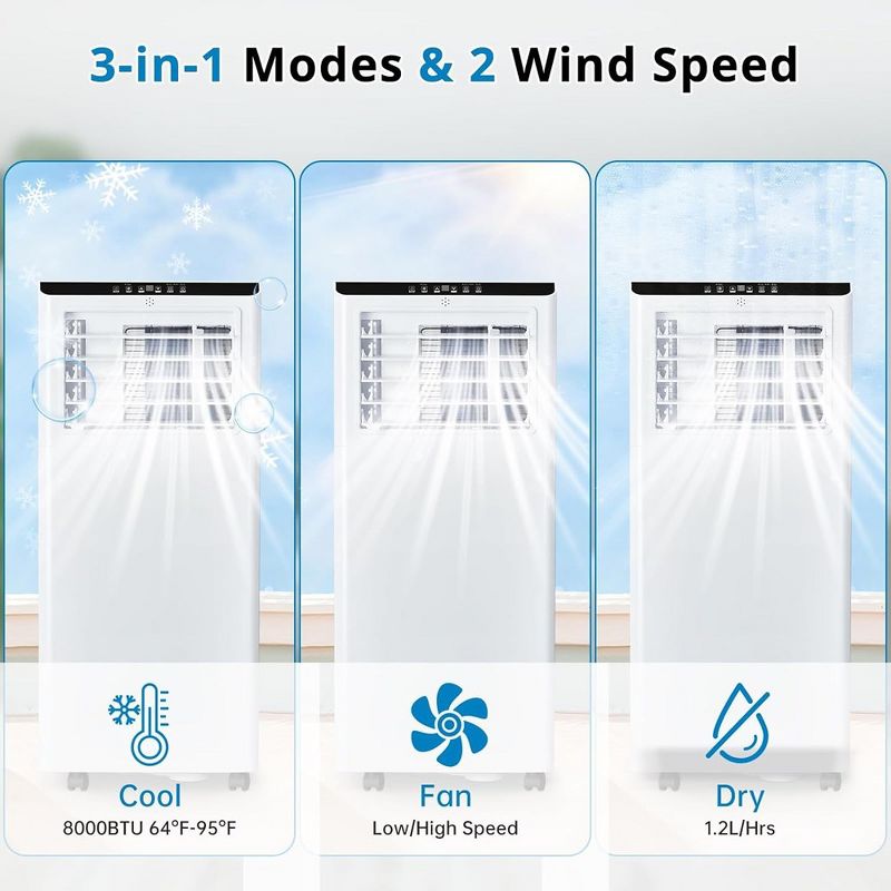 8000Btus Portable Air Conditioner With LED Touch Screen/3-in-1 Function/Casters, 5 of 7