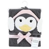Hudson Baby Infant Girl Cotton Animal Face Hooded Towel, Earmuff Penguin, One Size - 2 of 2