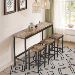 DOMETOUR Long Dining Table Set with 3 Stools, Easy Assembly, Natural - 1 of 4
