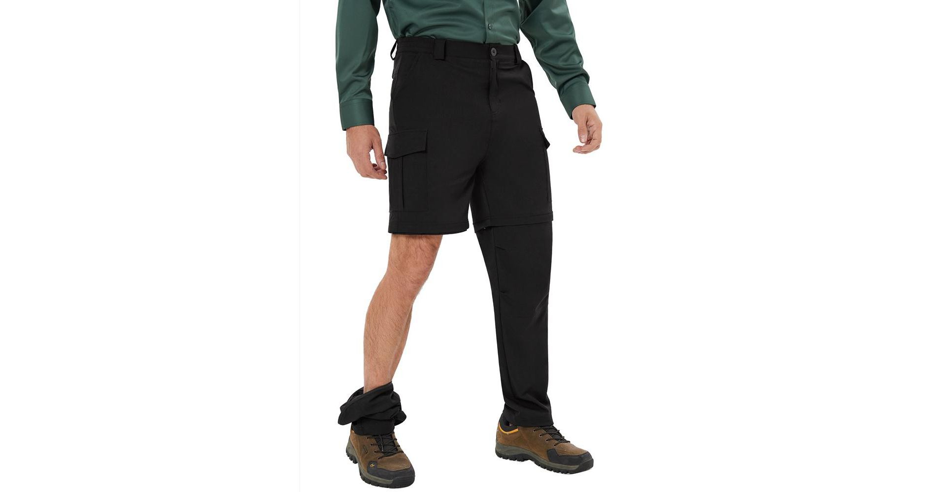 Mens Hiking Pants Convertible Pants with Pockets Fishing Travel Safari Pants - Black S