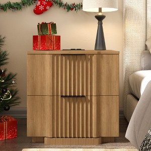 Brafabhome Curved Profile Fluted Nightstand w/ Charging Station, Modern Large Nightstands w/ Drawer, Bedside Table End Table for Bedroom Living Room - 1 of 4