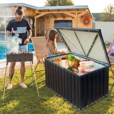 160 Gallon Deck Storage Box, Outdoor Lockable Storage Box,Storage Bin with Lid, Metal Storage Container for Patio Furniture Garden Tools Pool Supplies
