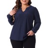 Agnes Orinda Women's Plus Size Hollow V Neck Puff Long Sleeve Loose Dressy Casual Blouses - 2 of 4