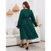 Plus Size Womens V Neck Long Sleeve Swiss Dot Boho Dress Empire Waist Ruffle Flowy A Line Midi Dress - 4 of 4