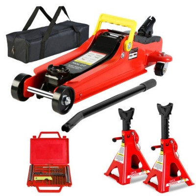 Syemin Lift Jacks Floor Jack, 2 Ton Low Profile Floor Jack, Stand Tire Repair Kit Jack with Single Piston Quick Lift Pump, Red, 19.9"*13.4"*7.1"
