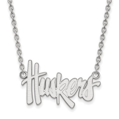 Black Bow Jewelry 14k White Gold Nebraska Cornhuskers NCAA Necklace 18 Inch