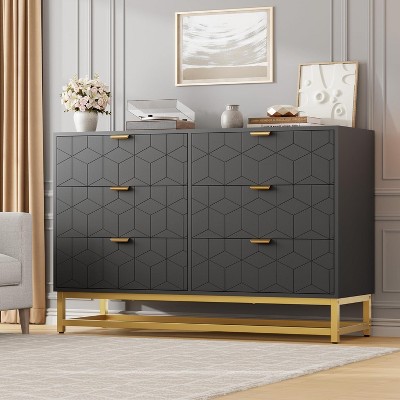 Modern 3/4/5/6/7 Drawer Dresser, Wide Chest with Gold Metal Legs & Handles, Wood Storage Organizer for Bedroom, Living Room, Hallway