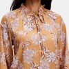 Knit & Lounge Women’s Floral Button Down Top Tie Neck Ruffle Trim Long Sleeve Feminine Flowy Blouse - 2 of 4