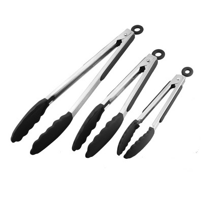 Unique Bargains Stainless Steel Silicone Tip Locking Mechanism Kitchen Tongs 1 Set