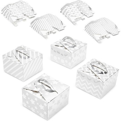 Bright Creations Metallic Silver` Paper Gift Boxes 3.5" x 3.5" x 3.4" for Wedding and Party, 24 Pack