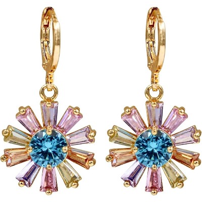 Vuskdtei18K Gold Plated Flower Dangle Earrings for Women, Hypoallergenic Cubic Zirconia Earrings, Elegant Chandelier Drop Earrings