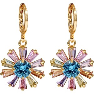 Vuskdtei18K Gold Plated Flower Dangle Earrings for Women, Hypoallergenic Cubic Zirconia Earrings, Elegant Chandelier Drop Earrings - 1 of 4