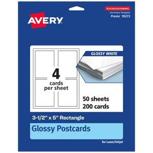 Avery Printable Rectangle Postcards, 3.5" x 5", Glossy White Cardstock, Print-to-the- Edge, Laser/Inkjet Cards, 200 Total - 1 of 4