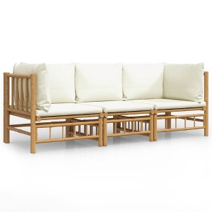 vidaXL Garden Lounge Set Cream White Bamboo, 100% Polyester - 1 of 4