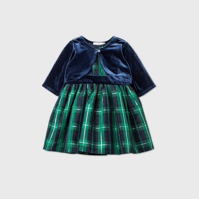 green tartan baby dress