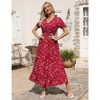 Coolmee Womens Floral Sundress Summer  Short Sleeve Wrap V Neck A-Line Maxi Dress - 3 of 4