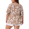 Agnes Orinda Women's Plus Size Floral Pleated V Neck Short Sleeve Tiered Babydoll Blouses - 4 of 4
