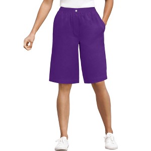 Woman Within Plus Size 7-Day Elastic-Waist Cotton Denim Short - 1 of 4