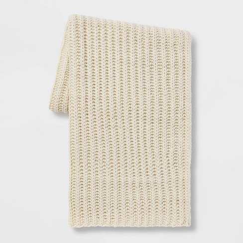 Chunky Knit Reversible Throw Blanket Cream Threshold