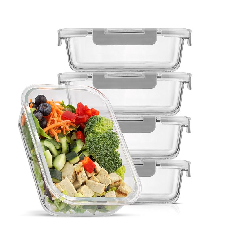 JoyJolt Food Meal Prep Food Storage Containers with Lids - Set of 5 - Grey, 1 of 8