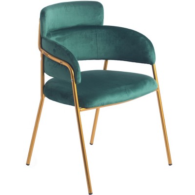 Bold Tones Modern Green Velvet Fabric Upholstered Accent Arm Chair with Gold Metal Legs