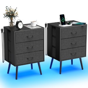 KTMBDW Set of 2 Mid Century Nightstand with Charging Station, End Table Modern Side Table with Fabric Drawer for Home Bedroom Living Room - 1 of 4