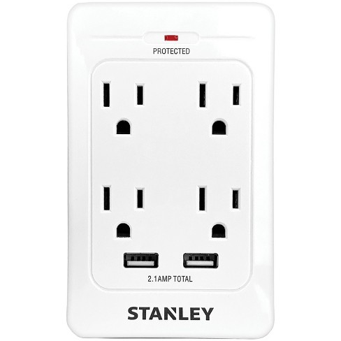 Stanley Tools SurgeQuad 1,080-Joules Surge Protector Wall Tap, 4 AC Outlets and 2 USB-A Ports, 33202 in White - image 1 of 4