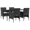 vidaXL Patio Dining Set Outdoor Dining Set Table and Chair Set for Garden - Black 5 Piece with Cushions, 63" Table Length - 3 of 4