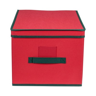 Northlight 16” Red and Green Collapsible Christmas Decoration Storage Box with Handel