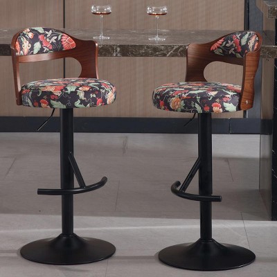 NicBex Set of 2 Swivel Adjustable Height Bar Stools,Modern Bar Chair with Solid Wood Backrest for Dining Room,Kitchen,Counter,Brown