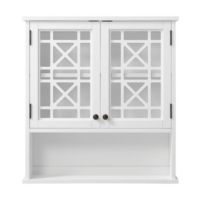 27 X29 Derby Wall Mounted Bath Storage Cabinet With Glass Doors And Shelf White Alaterre Furniture Target - White Bathroom Wall Cabinet With Glass Doors