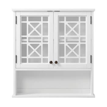 27"x29" Derby Wall Mounted Bath Storage Cabinet with Glass Doors and Shelf White - Alaterre Furniture