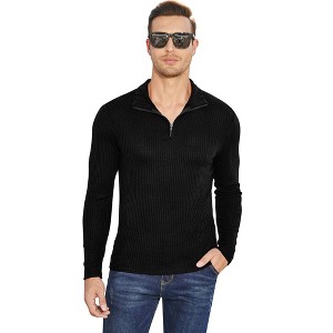Mens Quarter Zip Up Sweaters Slim Fit Lightweight Mock Neck Pullover Casual Muscle Stretch Polo Sweaters - 1 of 4