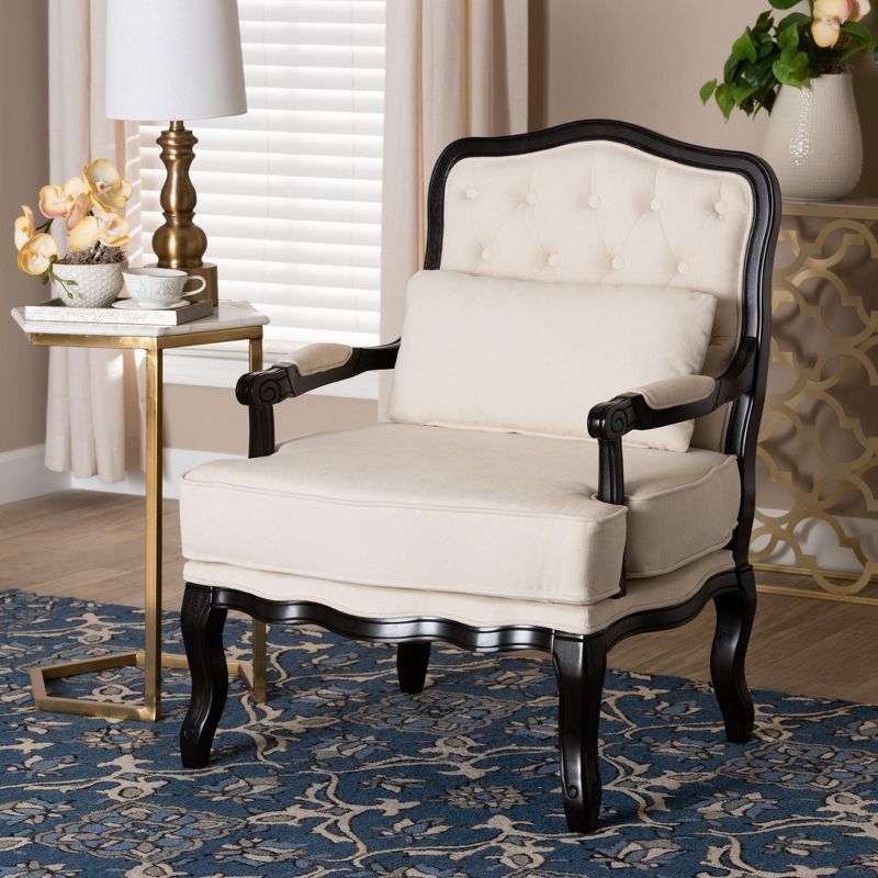 Baxton Studio Dion Traditional French Cream Fabric and Wenge Brown Finished Wood Accent Chair, 1 of 11