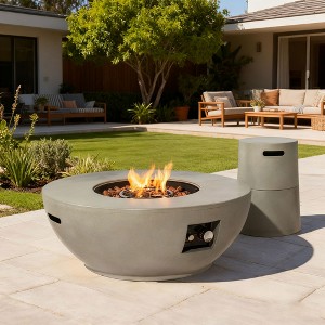 36" Propane Gas Fire Pit Table 2-Pieces, 50000 BTU Round Steel Fire Pit with Tank Holder for Outside Patio Deck Garden Backyard- Grey - 1 of 4