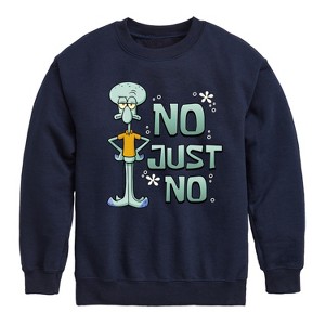 Boys' - SpongeBob SquarePants - No Just No Graphic Long Sleeve Fleece Sweatshirt - 1 of 4
