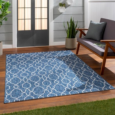 Valentijn Blue and White Synthetic Fur Stain-Resistant Area Rug