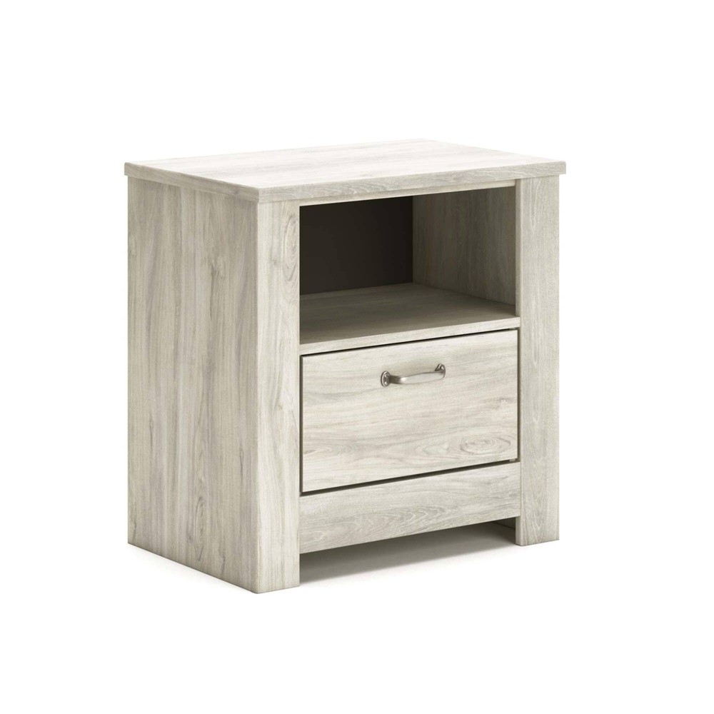 Signature Design by Ashley Bellaby One Drawer Nightstand White: Bedside Table with USB Port & Storage