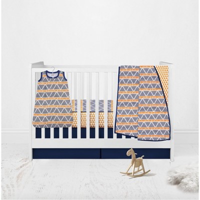 Bacati - Boys Triangles Orange Navy 4 pc Crib Bedding Set with Sleeping Bag
