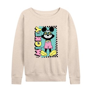 Women's - Disney - Mickey Sunbathe Lightweight French Terry Wide Neck Long Sleeve Shirt - 1 of 4