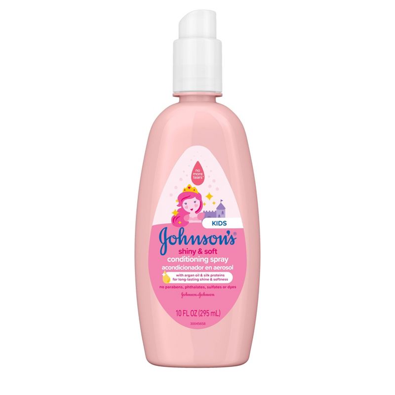 Johnson&#39;s Shiny &#38; Soft Kids&#39; Hair Conditioning Spray, Argan Oil &#38; Silk Proteins, for Toddlers&#39; Hair - 10 fl oz, 1 of 12