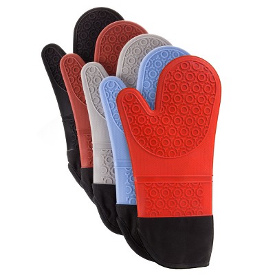 Extra Long Black Silicone Oven Mitts with Quilted Lining