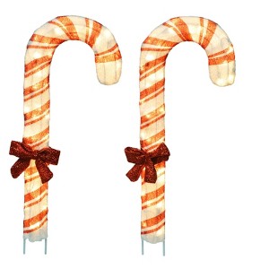 Set Of Two 24In Ccl Led 3D Red Candy Canes W/bows - 1 of 2