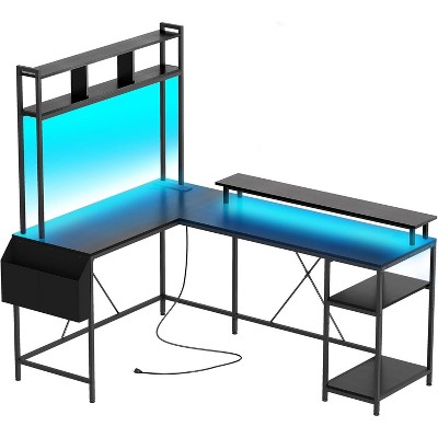 L Shaped Gaming Desk, Reversible Corner Desk with Power Outlets