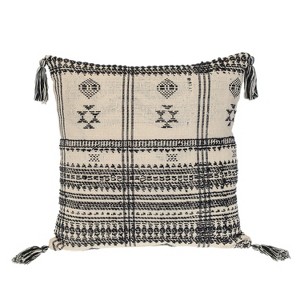 HomeRoots 18" Beige and Black Southwestern Cotton Throw Pillow With Tassels - 1 of 4