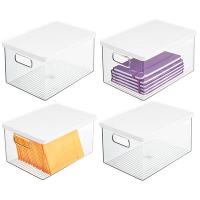 mDesign Plastic Stackable Long Storage Bin Container with Handles, Lid ...