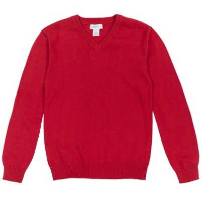 Cozeeme Mens V-neck Pullover Long Sweater Red Small :