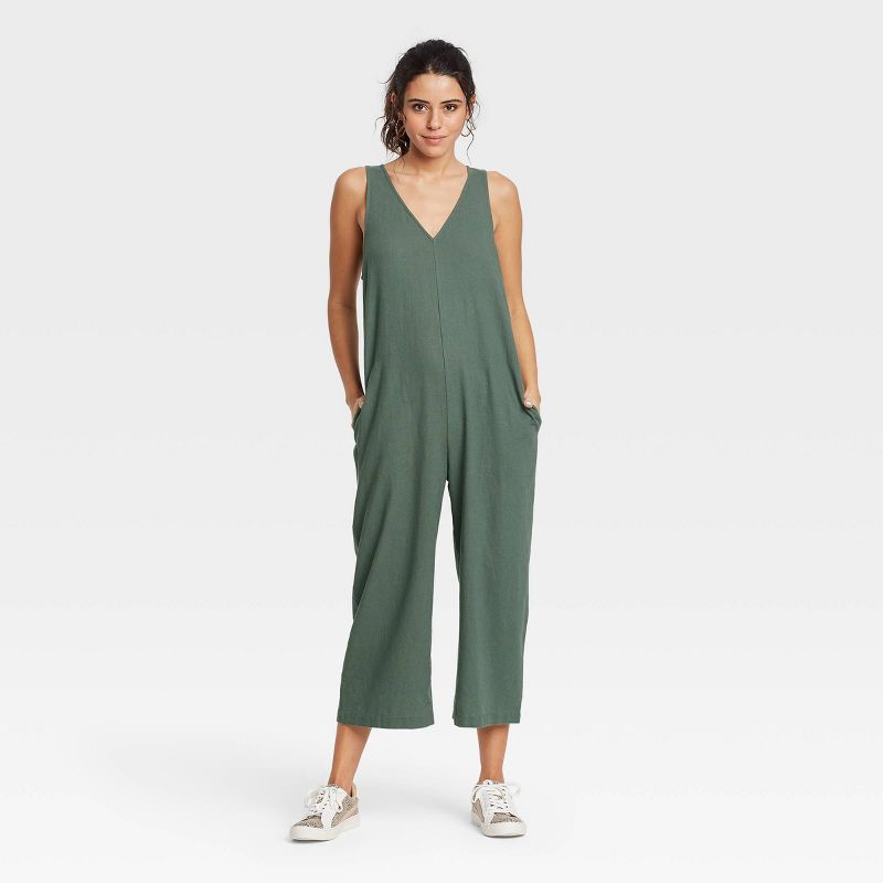 Women&#39;s Sleeveless Cropped Jumpsuit - Universal Thread&#8482; Green L, 1 of 4