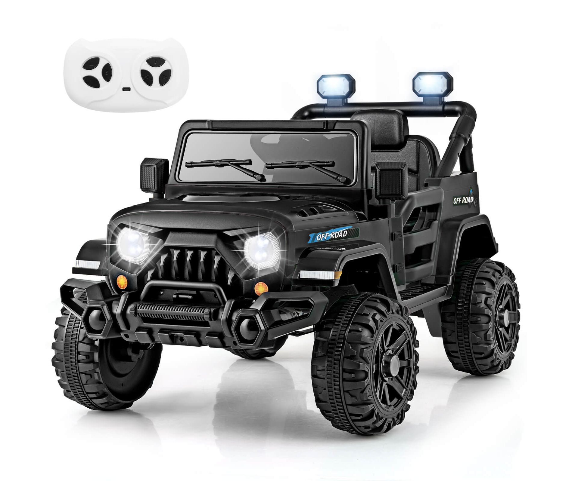 Costway 12V Kids Ride on Truck Car w/Remote Control, Threaded Wheels 3 Speeds LED Lights Black